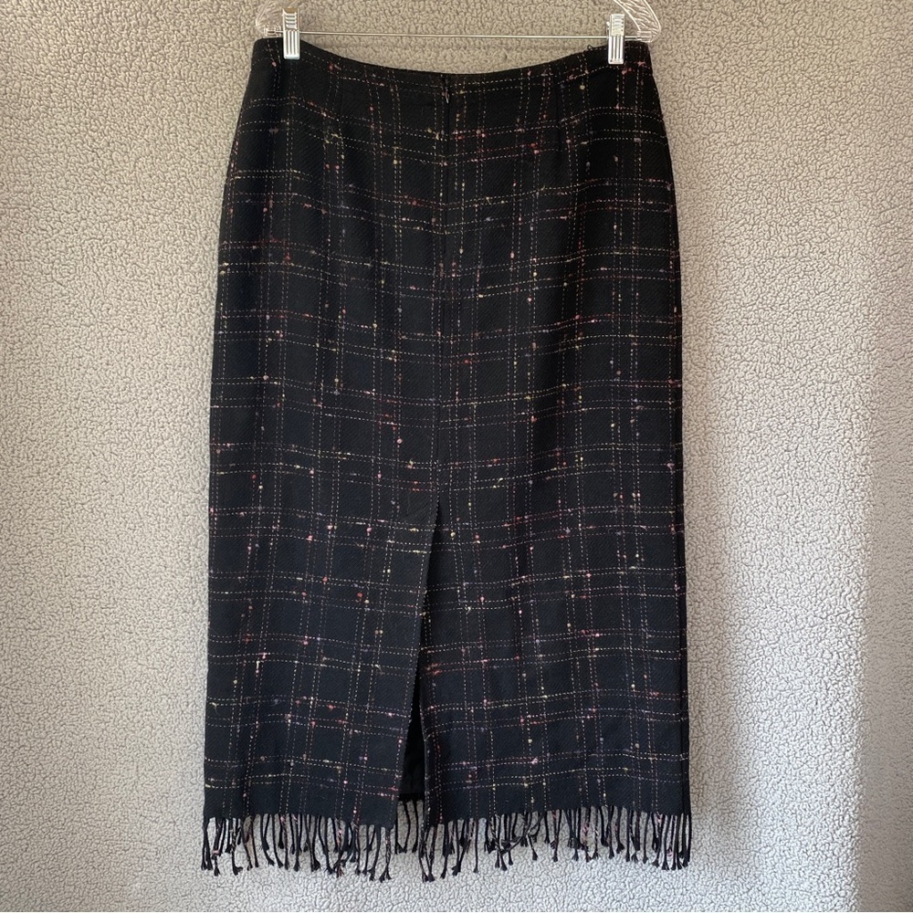 Laura Scott Wool Blend Plaid Fringe Midi Maxi Pencil Skirt Sz 14 - Picture 4 of 8